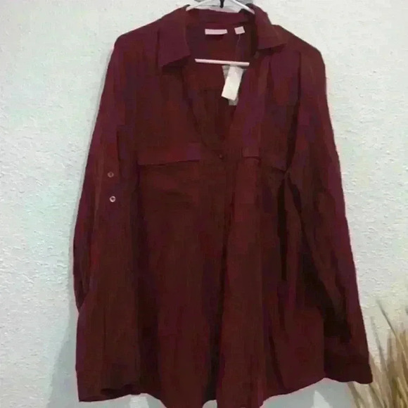 NWT New York & Company silk business casual long sleeve button down top XXL - Picture 5 of 7